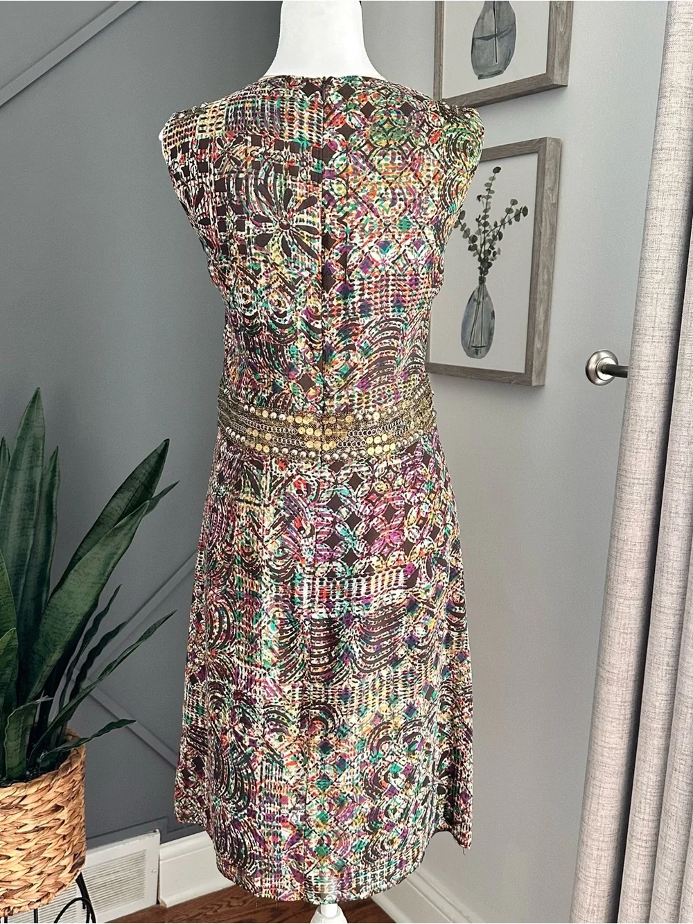 Nanette Lepore Vintage Embellished Multicolor Sleeveless Cocktail Dress - Picture 5 of 6
